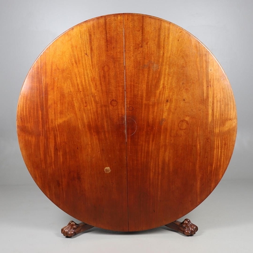 479 - A SUBSTANTIAL MID-19TH CENTURY MAHOGANY BREAKFAST TABLE. the circular top upon a heavily carved trif... 