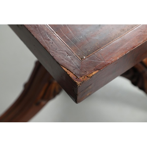 479 - A SUBSTANTIAL MID-19TH CENTURY MAHOGANY BREAKFAST TABLE. the circular top upon a heavily carved trif... 