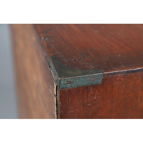 480 - AN EARLY 19TH CENTURY BRASS BOUND TEAK CAMPAIGN CHEST. the twin section comprising of two short over... 