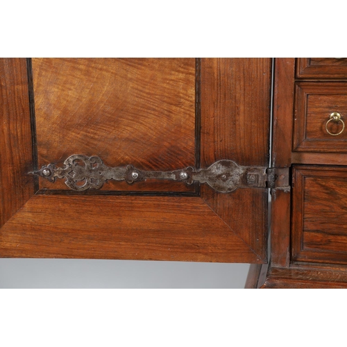 486 - AN 18TH CENTURY NORTHERN EUROPEAN OLIVEWOOD CABINET ON LATER STAND. surmounted by a drawer pediment ... 