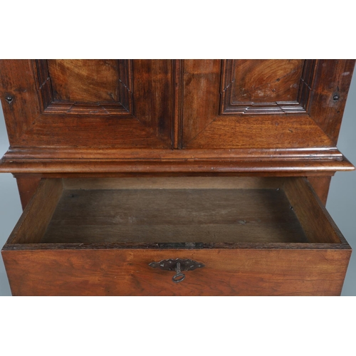 486 - AN 18TH CENTURY NORTHERN EUROPEAN OLIVEWOOD CABINET ON LATER STAND. surmounted by a drawer pediment ... 