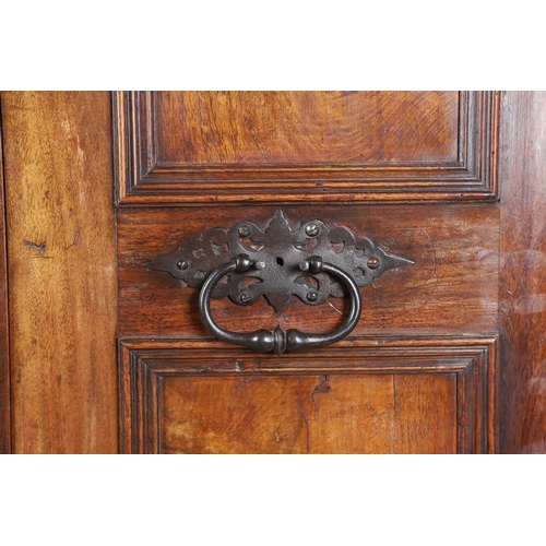 486 - AN 18TH CENTURY NORTHERN EUROPEAN OLIVEWOOD CABINET ON LATER STAND. surmounted by a drawer pediment ... 