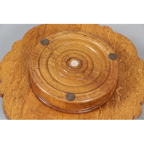 491 - AN EARLY 20TH CENTURY BURR WOOD LAZY SUSAN. with two revolving tiers to shaped oak borders and turne... 