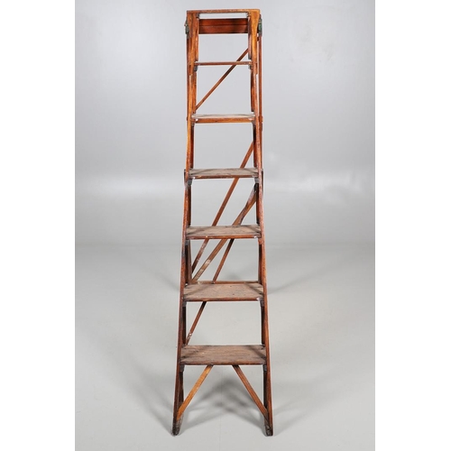 493 - A JONES'S PATENT PITCH PINE FOLDING STEP LADDER. early 20th century, with six rungs, stamped Jones's... 