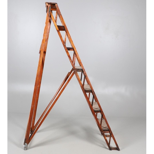 493 - A JONES'S PATENT PITCH PINE FOLDING STEP LADDER. early 20th century, with six rungs, stamped Jones's... 