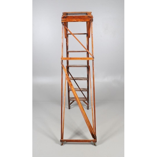 493 - A JONES'S PATENT PITCH PINE FOLDING STEP LADDER. early 20th century, with six rungs, stamped Jones's... 