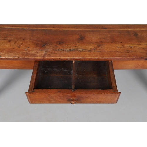 497 - A FRENCH FRUITWOOD FARMHOUSE TABLE. late 19th/early 20th century, the multiple plank top over a side... 