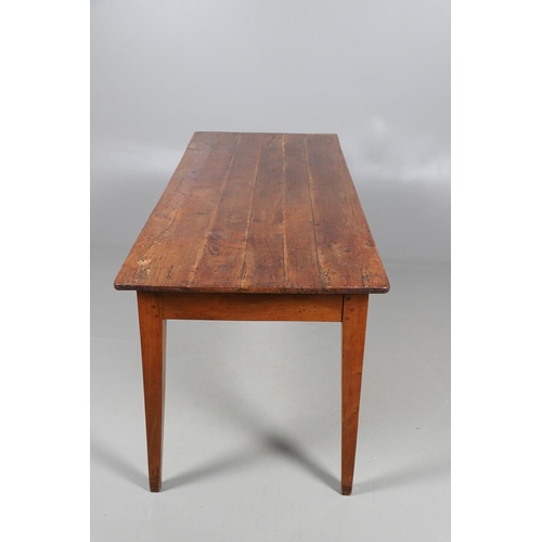 497 - A FRENCH FRUITWOOD FARMHOUSE TABLE. late 19th/early 20th century, the multiple plank top over a side... 