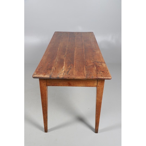 497 - A FRENCH FRUITWOOD FARMHOUSE TABLE. late 19th/early 20th century, the multiple plank top over a side... 