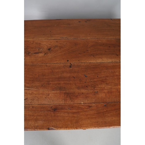 500 - A 19TH CENTURY FRUITWOOD FARMHOUSE TABLE. the multiple plank upon block supports united by a stretch... 