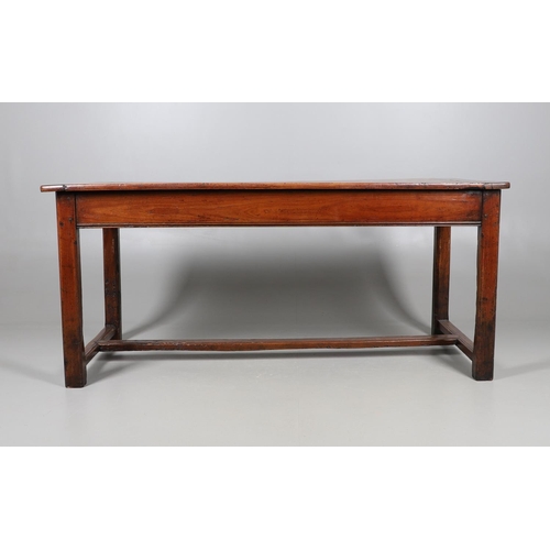 500 - A 19TH CENTURY FRUITWOOD FARMHOUSE TABLE. the multiple plank upon block supports united by a stretch... 