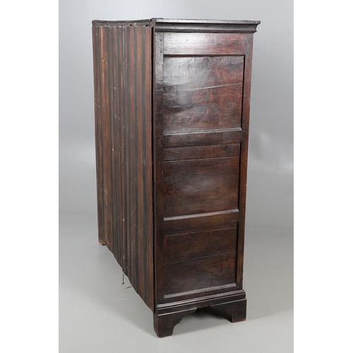 503 - AN EARLY 19TH CENTURY WELSH OAK CUPBOARD. with three small drawers above ogee arch panelled cupboard... 