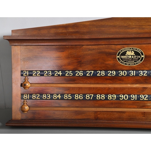 518 - THURSTON & CO ANTIQUE SNOOKER & LIFE POOL SCOREBOARDS. Two late Victorian mahogany scoreboards made ... 