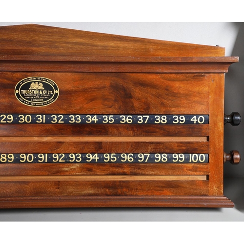 518 - THURSTON & CO ANTIQUE SNOOKER & LIFE POOL SCOREBOARDS. Two late Victorian mahogany scoreboards made ... 