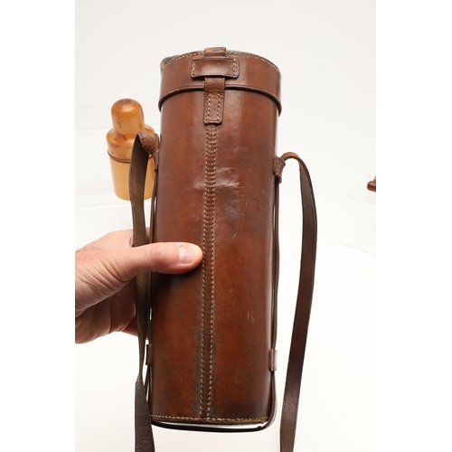 522 - SHOOTING & HUNTING RELATED LEATHER FLASKS & ACCESSORIES. Including two large leather cases containin... 