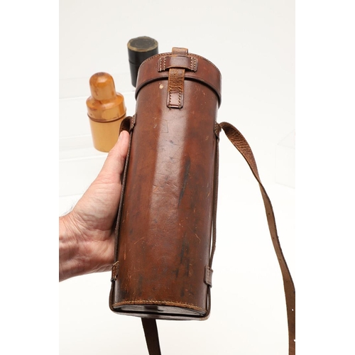 522 - SHOOTING & HUNTING RELATED LEATHER FLASKS & ACCESSORIES. Including two large leather cases containin... 