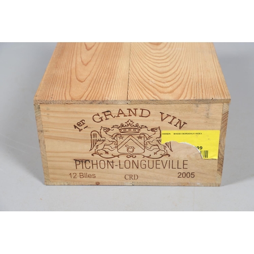 524 - WINE - CASE OF PICHON LONGUEVILLE 2005. An unopened wooden case of 12 bottles of 1er Grand Vin Picho... 