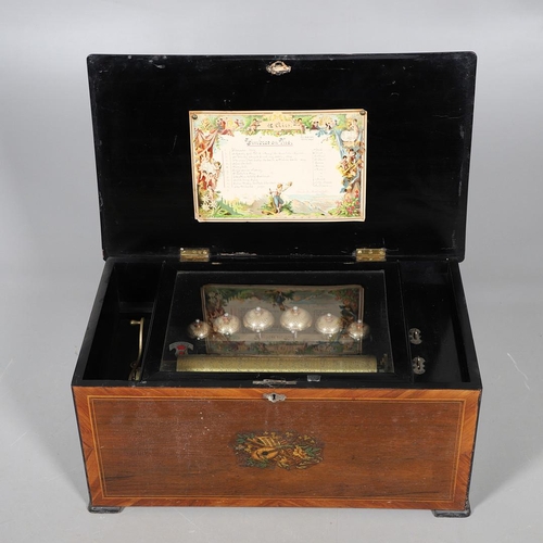 545 - LARGE VICTORIAN MUSICAL BOX. A large musical box with a 12 air mechanism, tune indicator and strikin... 