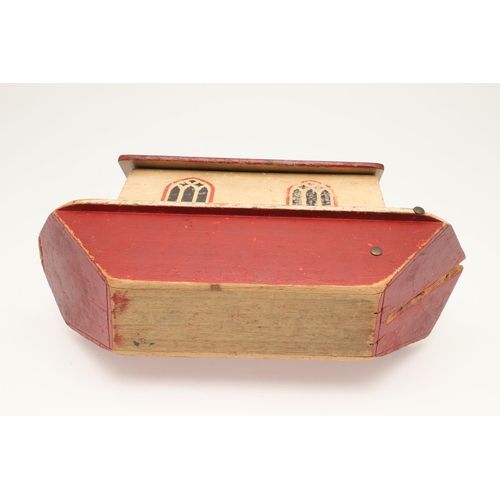 547 - ANTIQUE NOAH'S ARK & ANIMALS. A wooden and painted antique Noah's Ark, with a hinged lid and with a ... 