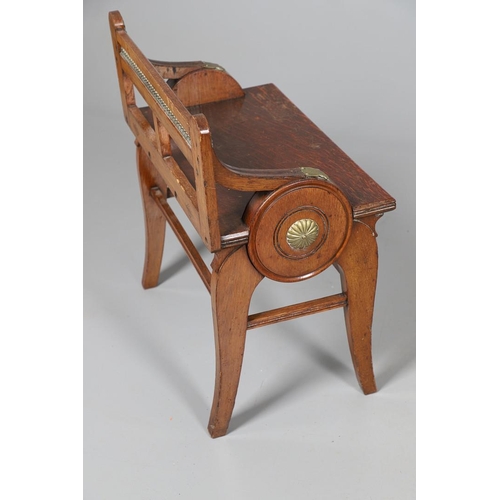 552 - VICTORIAN ARTS & CRAFTS HALL SEAT. In the manner of James Schoolbred, an oak and brass mounted hall ... 