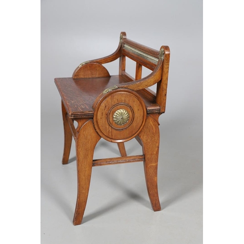 552 - VICTORIAN ARTS & CRAFTS HALL SEAT. In the manner of James Schoolbred, an oak and brass mounted hall ... 