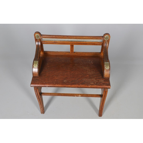 552 - VICTORIAN ARTS & CRAFTS HALL SEAT. In the manner of James Schoolbred, an oak and brass mounted hall ... 