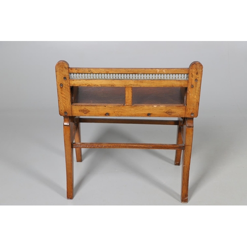 552 - VICTORIAN ARTS & CRAFTS HALL SEAT. In the manner of James Schoolbred, an oak and brass mounted hall ... 