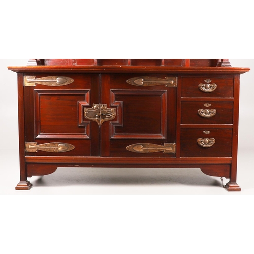 558 - SHAPLAND & PETTER ARTS & CRAFTS SIDEBOARD. A large Arts and Crafts mahogany sideboard, the mirror ba... 