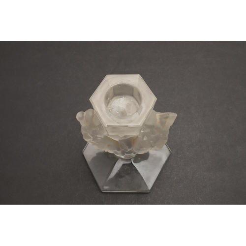 560 - ANTIQUE LALIQUE CANDLESTICK - MESANGES. A frosted and clear glass candlestick in the Mesanges design... 