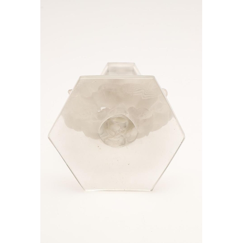 560 - ANTIQUE LALIQUE CANDLESTICK - MESANGES. A frosted and clear glass candlestick in the Mesanges design... 