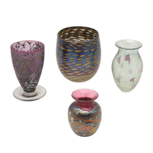 561 - JONATHAN HARRIS - CAMEO GLASS VASE, & OTHER CONTEMPORARY GLASS. A cameo glass footed vase of taperin... 