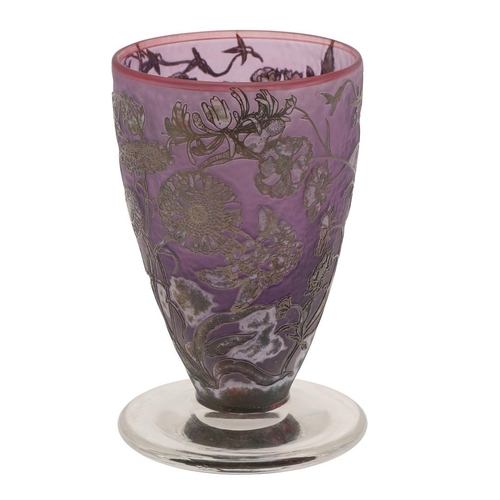 561 - JONATHAN HARRIS - CAMEO GLASS VASE, & OTHER CONTEMPORARY GLASS. A cameo glass footed vase of taperin... 