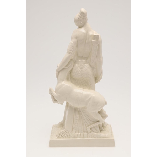 563 - DAVID EVANS - ART DECO POTTERY FIGURE. A signed and dated pottery figure of a lady cradling a horse,... 