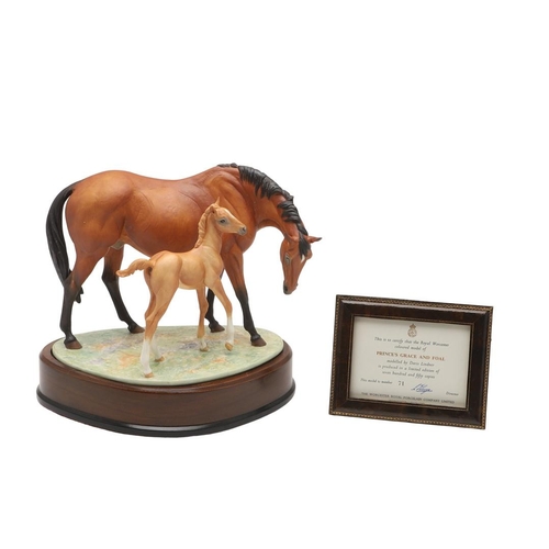 572 - A ROYAL WORCESTER LIMITED EDITION HORSE GROUP, PRINCE'S GRACE AND FOAL. Modelled by Doris Lindner, o... 