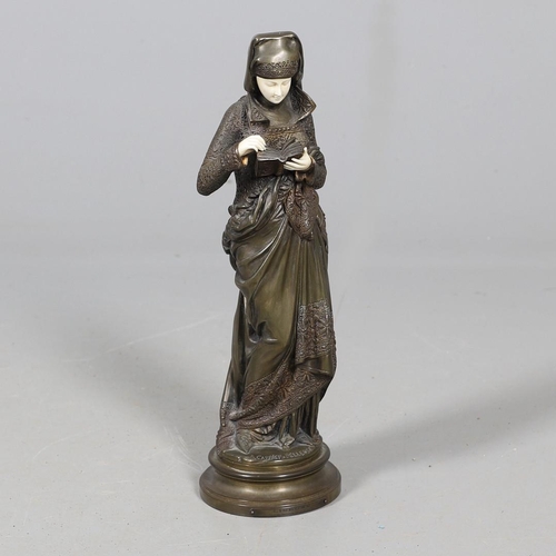 575 - AFTER ALBERT CARRIER BELLEUSE (1824-1887) - BRONZE & IVORY FIGURE 'LISEUSE'. A large bronze figure t... 