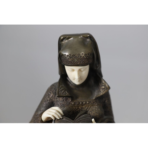 575 - AFTER ALBERT CARRIER BELLEUSE (1824-1887) - BRONZE & IVORY FIGURE 'LISEUSE'. A large bronze figure t... 