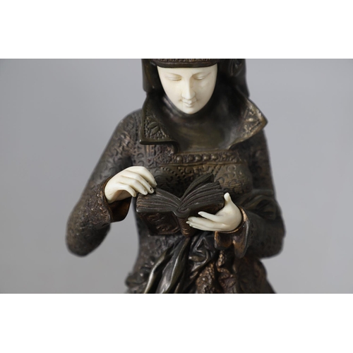 575 - AFTER ALBERT CARRIER BELLEUSE (1824-1887) - BRONZE & IVORY FIGURE 'LISEUSE'. A large bronze figure t... 