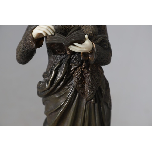 575 - AFTER ALBERT CARRIER BELLEUSE (1824-1887) - BRONZE & IVORY FIGURE 'LISEUSE'. A large bronze figure t... 