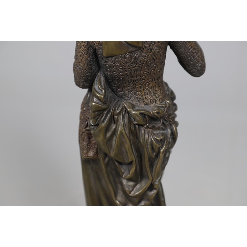 575 - AFTER ALBERT CARRIER BELLEUSE (1824-1887) - BRONZE & IVORY FIGURE 'LISEUSE'. A large bronze figure t... 