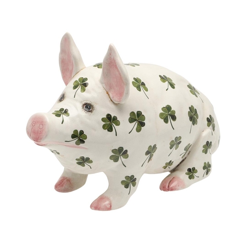 580 - A LARGE WEMYSS SHAMROCK PIG. A Wemyss pig of large size, painted with shamrocks to the body. Painted... 