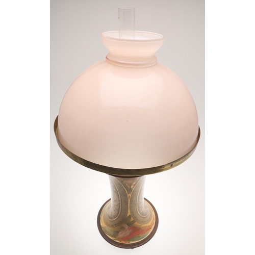 585 - LARGE ART NOUVEAU OIL LAMP. A large and unusual pottery oil lamp, of waisted form with an Art Nouvea... 