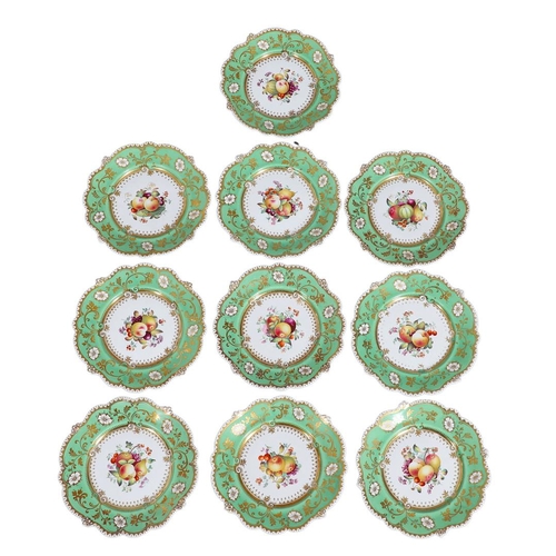 586 - 19THC PORCELAIN DESSERT SERVICE. Pattern No 3553, each painted to the centre with various fruits and... 