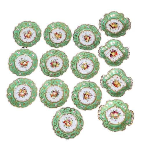 586 - 19THC PORCELAIN DESSERT SERVICE. Pattern No 3553, each painted to the centre with various fruits and... 