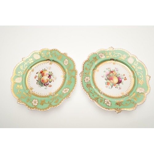 586 - 19THC PORCELAIN DESSERT SERVICE. Pattern No 3553, each painted to the centre with various fruits and... 