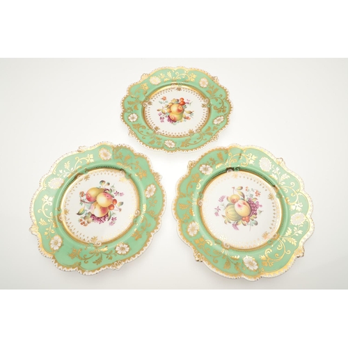 586 - 19THC PORCELAIN DESSERT SERVICE. Pattern No 3553, each painted to the centre with various fruits and... 