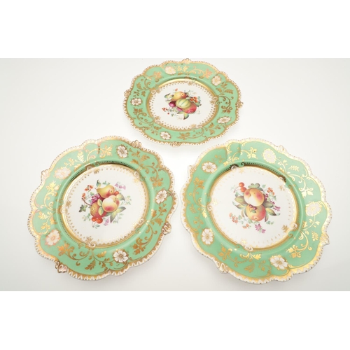 586 - 19THC PORCELAIN DESSERT SERVICE. Pattern No 3553, each painted to the centre with various fruits and... 