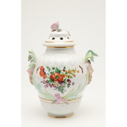 587 - PAIR OF KPM BERLIN LIDDED PORCELAIN JARS. The large jars with pierced lids with flower finials, the ... 