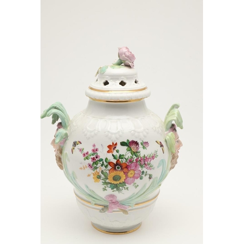 587 - PAIR OF KPM BERLIN LIDDED PORCELAIN JARS. The large jars with pierced lids with flower finials, the ... 