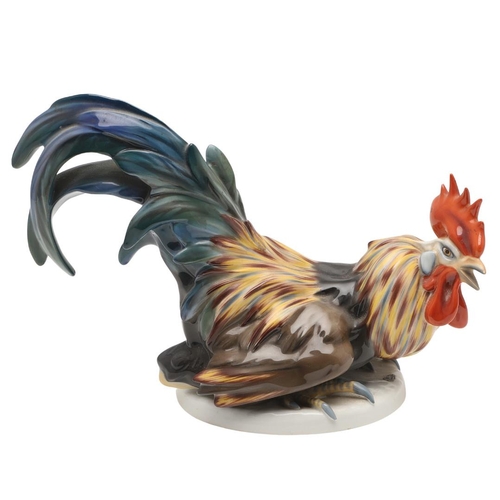 591 - ROSENTHAL PORCELAIN COCKEREL - FELDTMANN. A large porcelain model of a Cockerel, brightly painted an... 