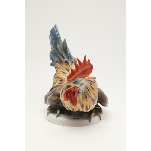 591 - ROSENTHAL PORCELAIN COCKEREL - FELDTMANN. A large porcelain model of a Cockerel, brightly painted an... 